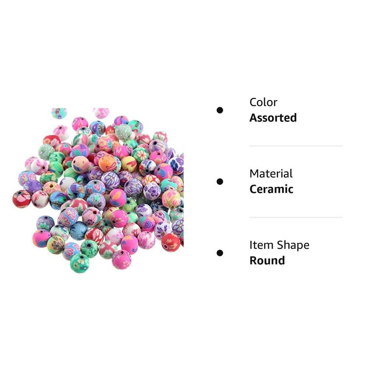DNHCLL 100PCS 8MM Round Polymer Clay Beads Assorted Assorted Handmade Colorful Pattern Beads Handmade Loose Beads for Jewelry Making - Image 2